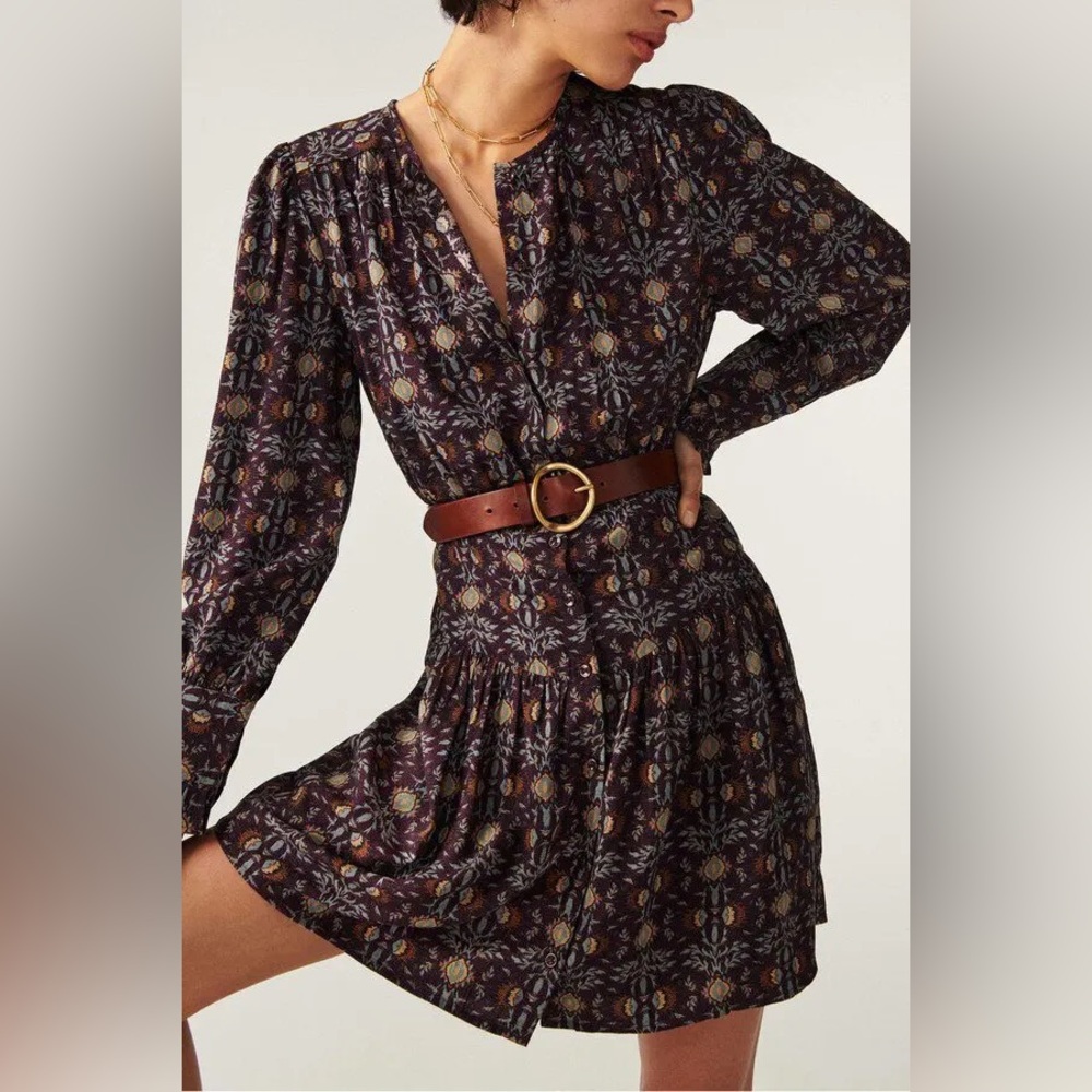 ba&sh Tracy Long Sleeve Dress - Purple and Cream